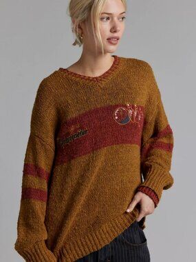 Urban Outfitters BDG Van Bowling Graphic Oversized V-neck Dad Sweater S